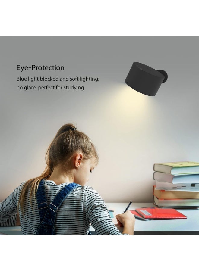 مصابيح قراءة LED مثبتة على الحائط، أباجورات حائط مع منفذ شحن USB، 3 مستويات سطوع، بطارية 1800 مللي أمبير، كرة مغناطيسية، دوران 360°، تحكم باللمس قابل للتعتيم، مصابيح للأطفال للدراسة أو بجانب السرير أو للخزانة - Image 4